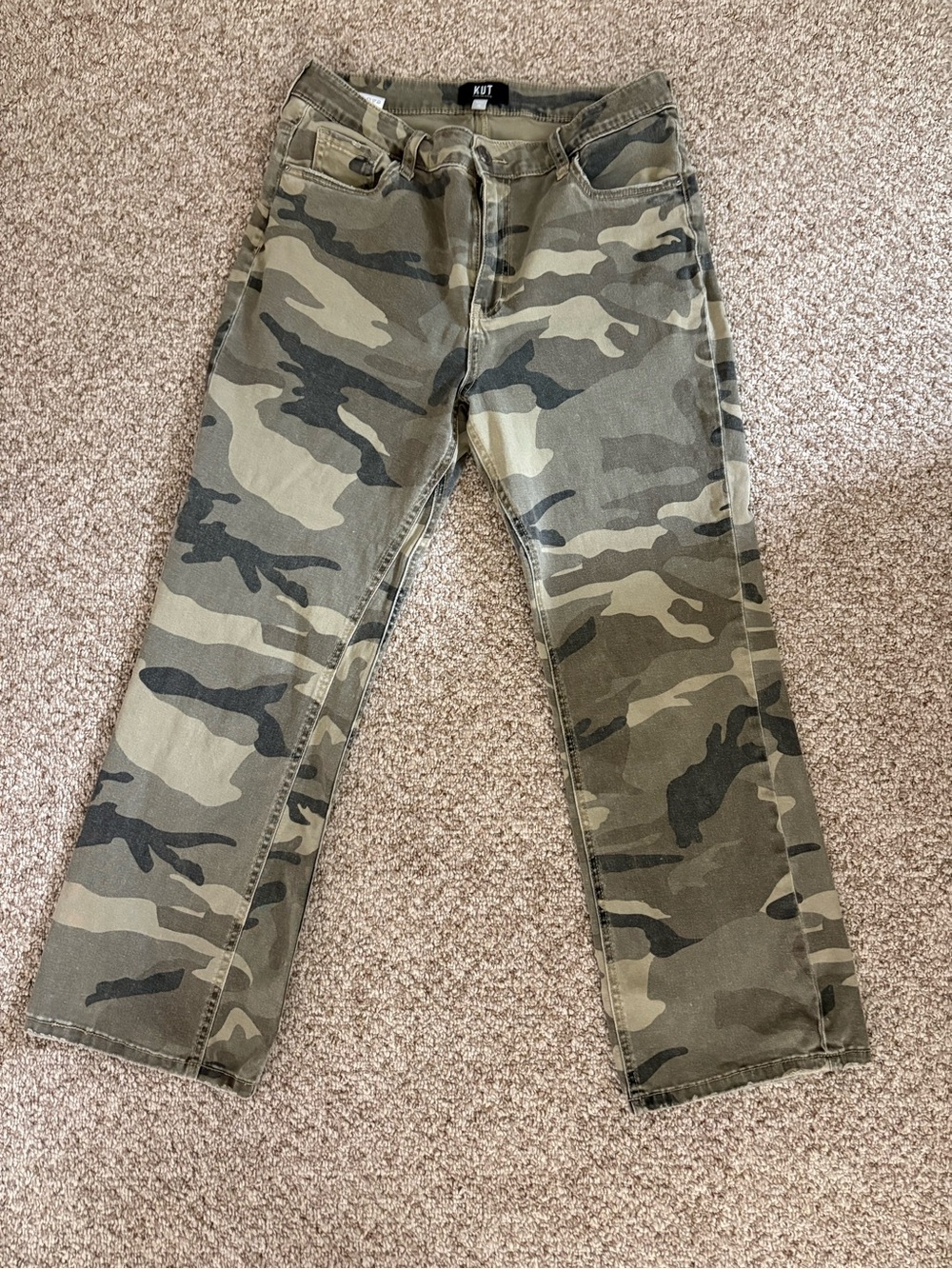 Kut from the Kloth Olive & Khaki Camouflage Kelsey ankle flare jeans